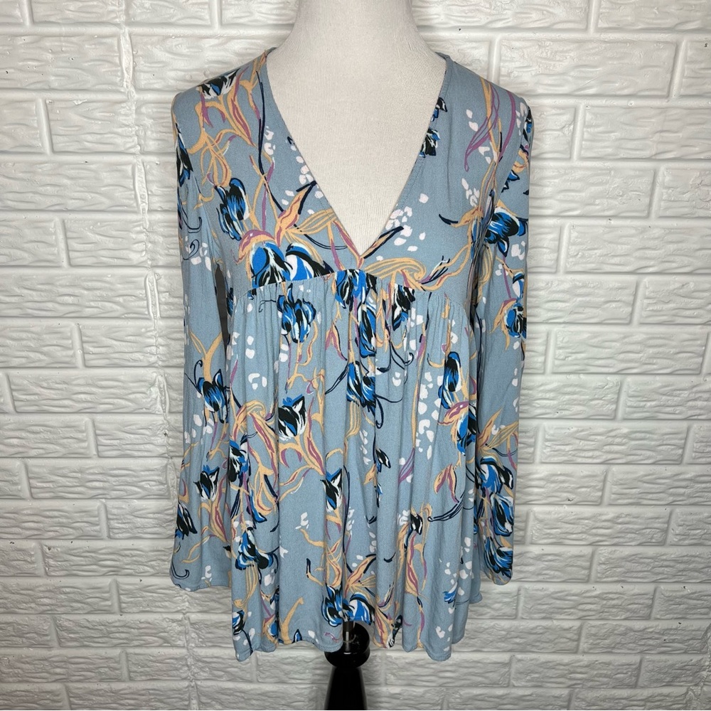 FREE PEOPLE Bella Printed Blur Blue Floral Tunic Dress Size S - Picture 4 of 10